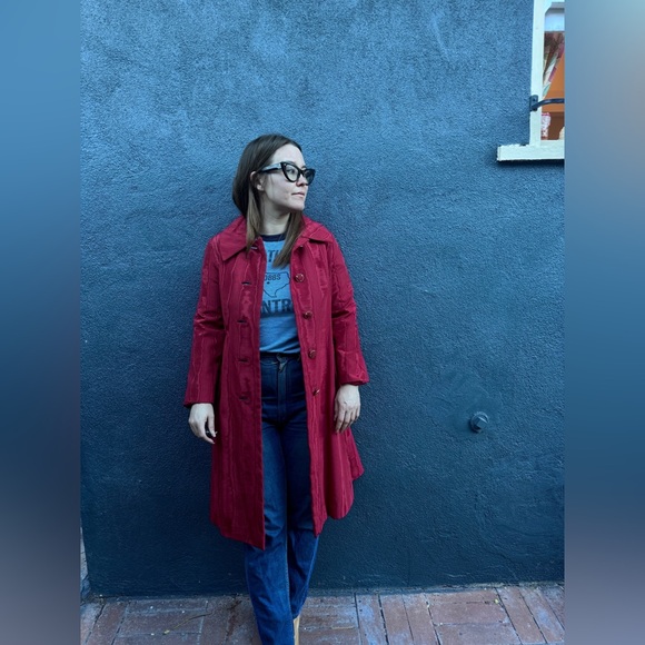 Vintage Jackets & Blazers - 60s Vintage Red Moire Coat Sz M